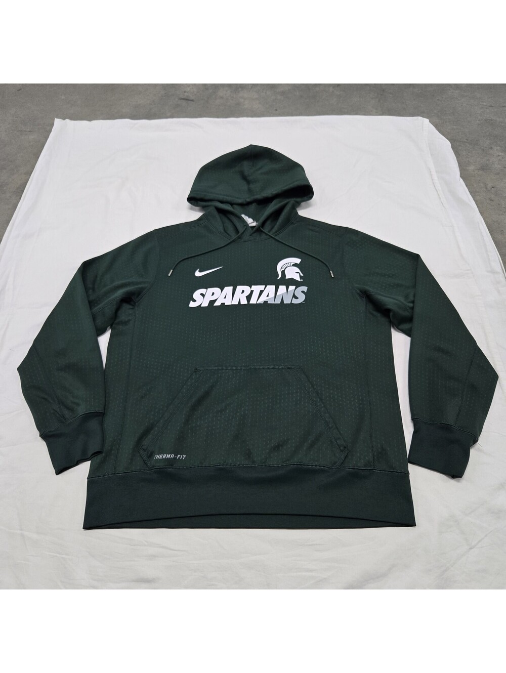 Men's LARGE Nike Michigan State Spartans Hoodie Green Therma-Fit Authentic EUC